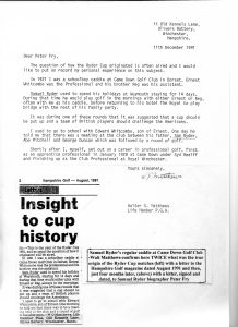 10 Oct Came Down GC Letter from Samuel Ryders regular caddie Walt Matthews regarding the origins of the Ryder Cup