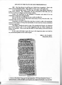 10 Oct Came Down GC Letter to The Daily Telegraph from Marjorie Claisen Samuel Ryders eldest daughter