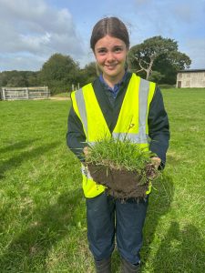 Student learning about Herbal Ley at Galton Farm