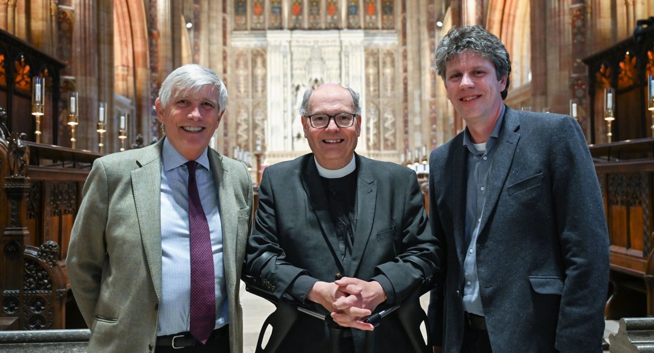 Reverend Martin Lee (centre) with colleagues inside Sherborne Abbey, which has launched a £1m fundraising appeal for accessibility improvements