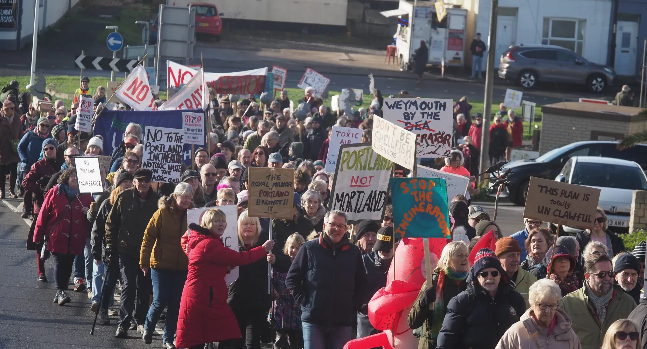 Campaigners on the march on Portland to protest against plans to build an incinerator on the island
