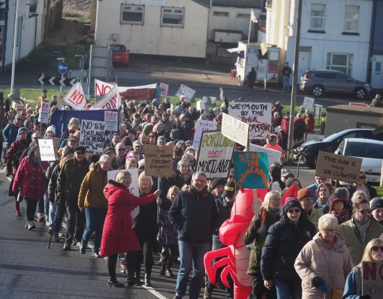 Campaigners on the march on Portland to protest against plans to build an incinerator on the island