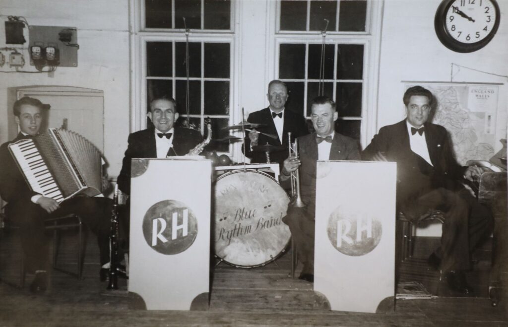 A young Keith Watts (far left) playing accordion with Ron Parker's Blue Rhythm Band, an archive photo from his dance band days before he became a church organist
