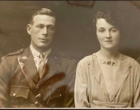 Anzac soldiers who married Weymouth girls: A photo that came forward after Charlie Owen's appeal for information about Weymouth Anzac soldiers: Percy Hatfield and Winifred Goff on their big day in 1919
